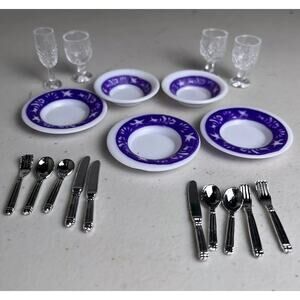 Barbie Doll Dollhouse Miniatures Diorama Kitchen Plate Cutlery Wine Cups Glasses